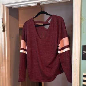 NWT Almost Famous Maroon Long Sleeve Top with Stripes Size XL